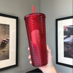 Starbucks 2021 Red‎ Shinning Diamond Studded Tumbler Straw Cup Limited 24 OZ NEW